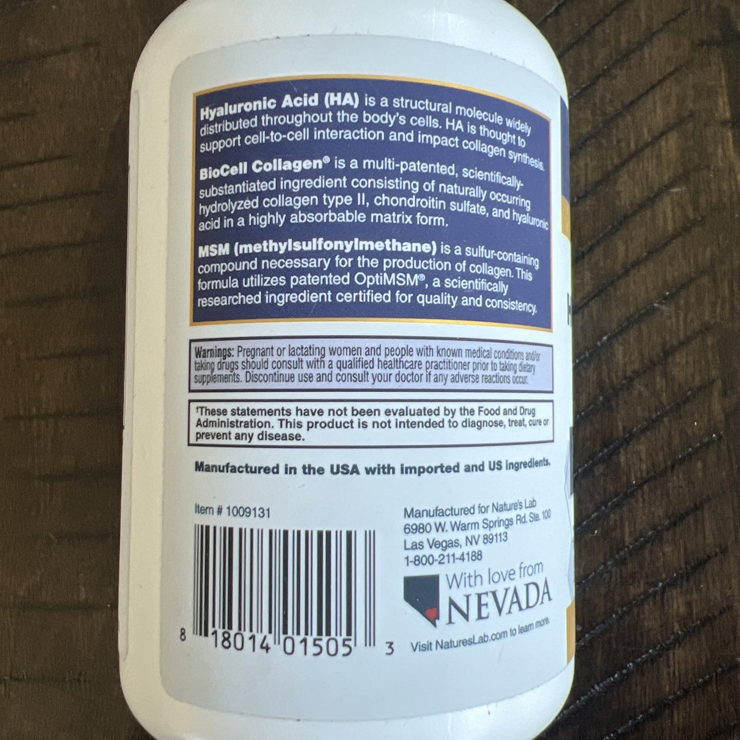 Nature's Lab Hyaluronic Acid w/ BioCell Collagen 180 Vegetarian Capsules Exp9/27
