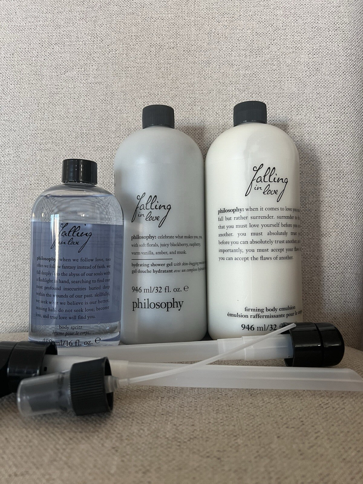 PHILOSOPHY FALLING IN LOVE FIRMING EMULSION, BODY SCRUB & BODY SPRITZ SEALED