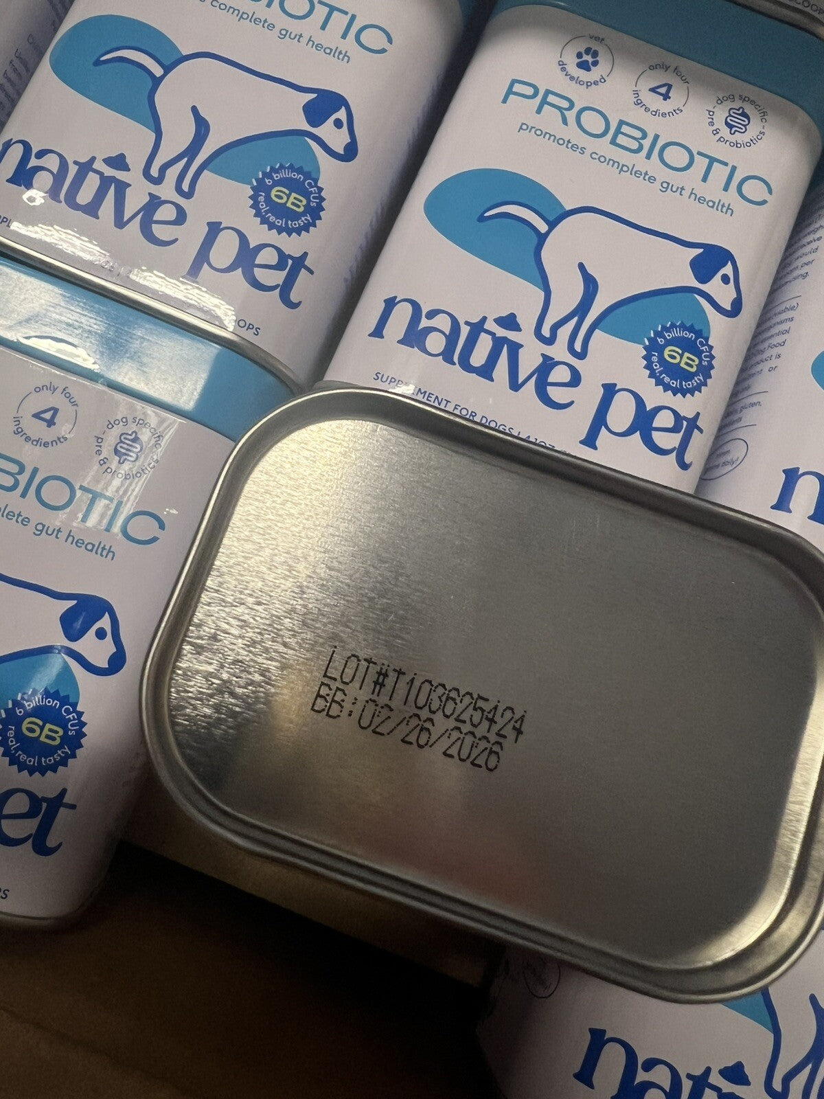 36 Pack Native Pet Probiotic for Dogs - 4.1 oz Powder for Gut Health, 02/2026