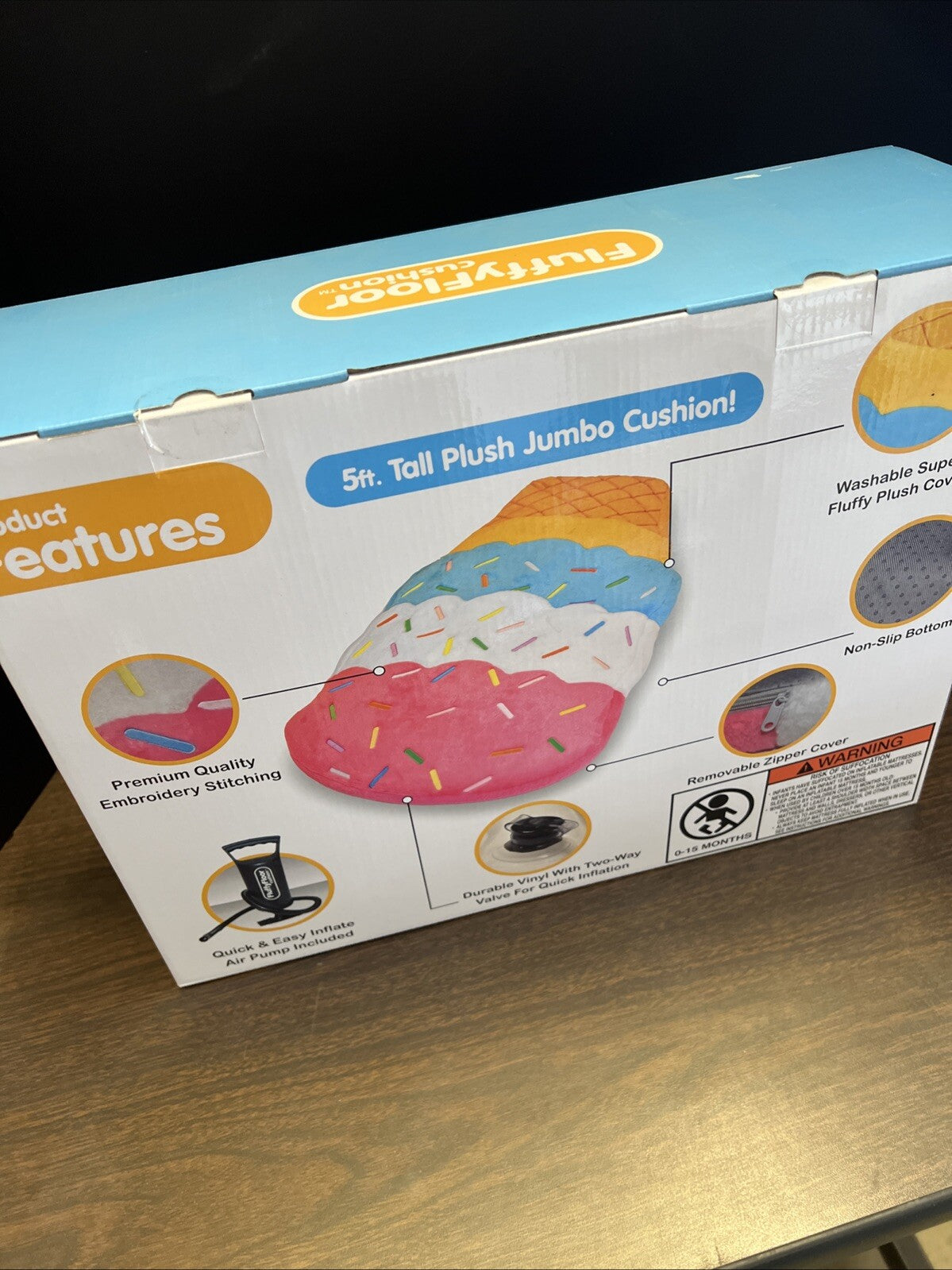 Triple Scoop Ice Cream Inflatable Floor Pillow, Kids' Soft and Cozy Floor Sea...