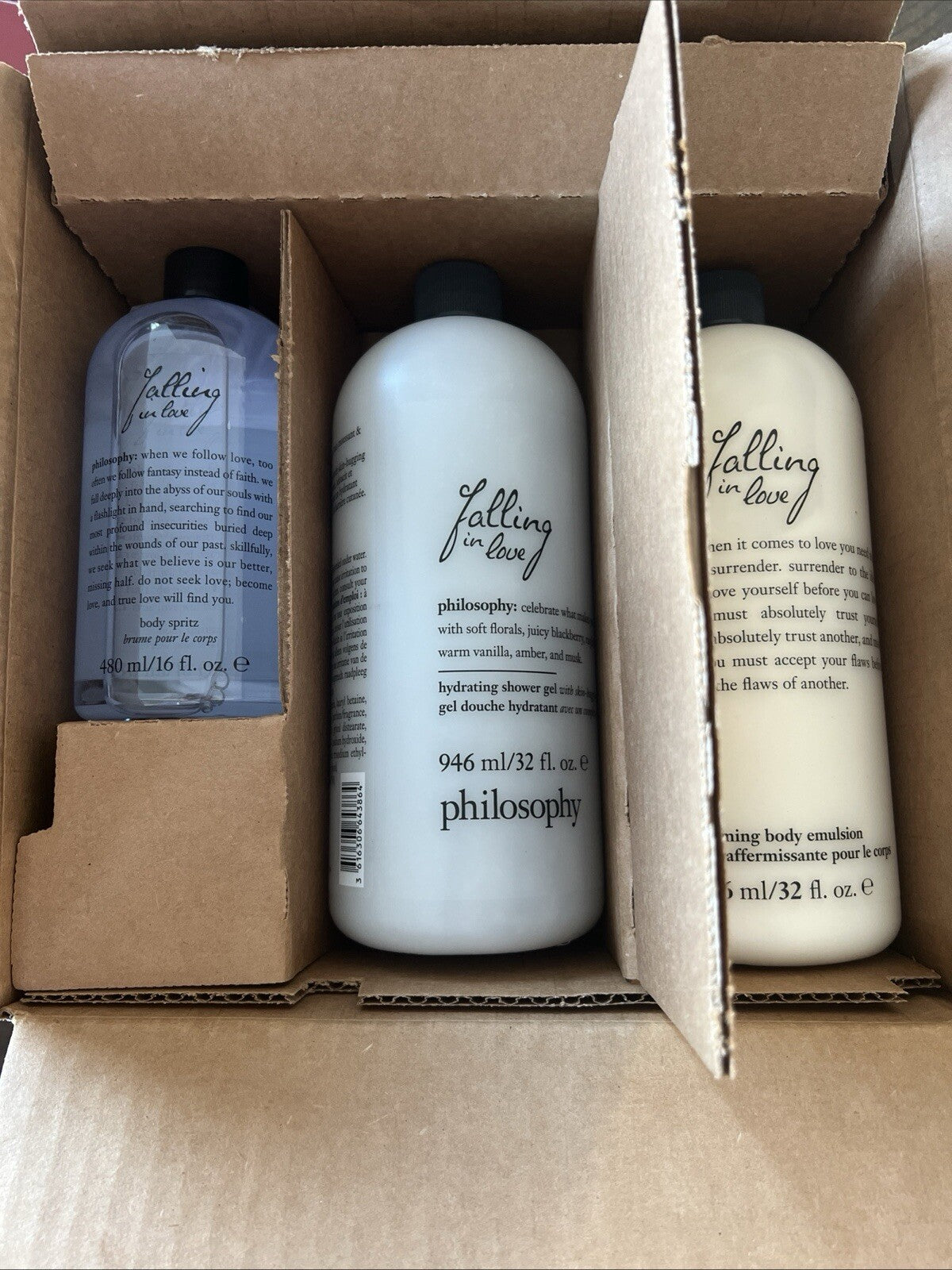 PHILOSOPHY FALLING IN LOVE FIRMING EMULSION, BODY SCRUB & BODY SPRITZ SEALED