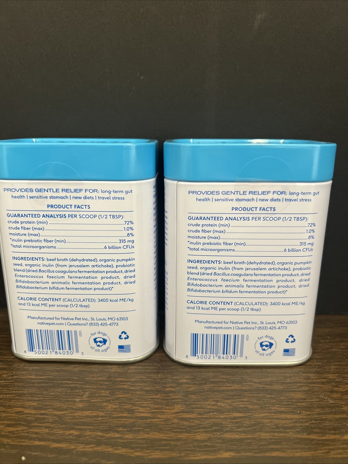 2pk Native Pet Probiotic for Dogs-4.1oz x2 (8.2oz) Powder for Gut Health, 02/26