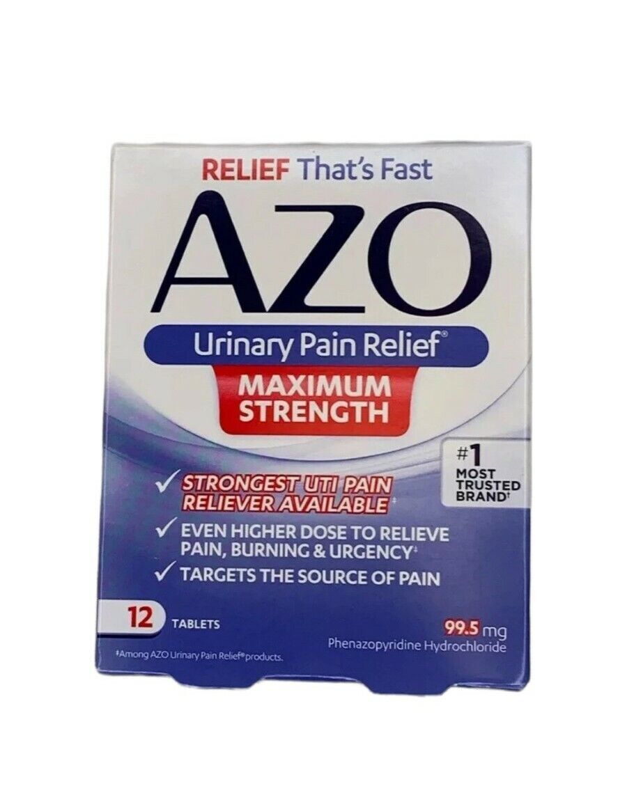 2 Pack Max Strength AZO 97.5mg Urinary Pain Relief Treatment Tablets - 12 Count
