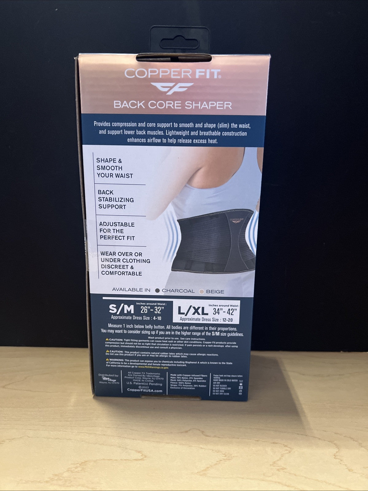 Copper Fit Core Shaper Back Support Size L/XL 34”to 42" Charcoal 5422