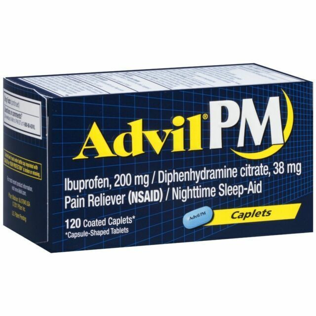 Advil PM Pain Reliever/Nighttime Sleep Aid 120ct Ibuprofen 200mg Exp 07/2027