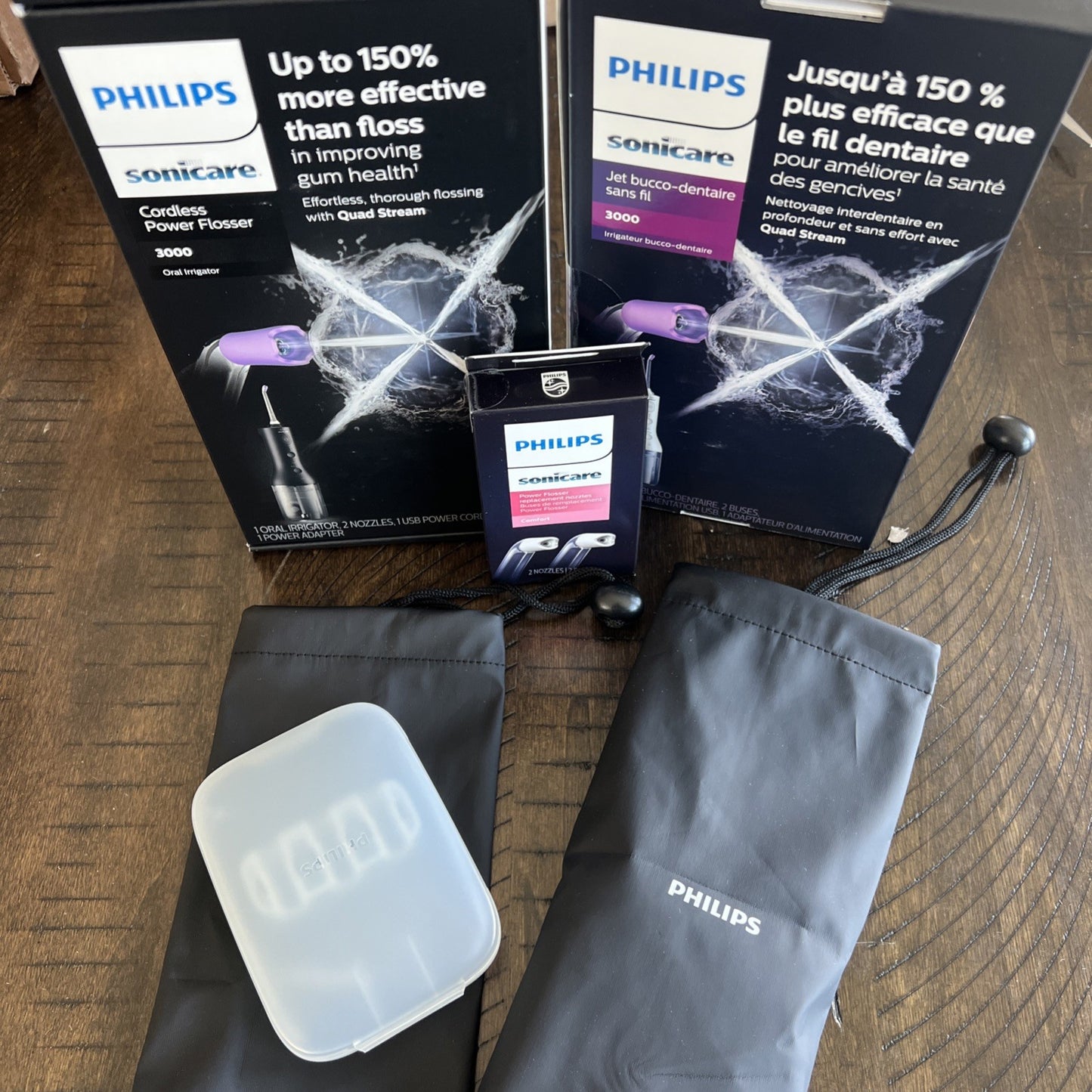 2pk Philips Sonicare Cordless Power Flosser 3000, White/Black HX3826/21 & 23 New