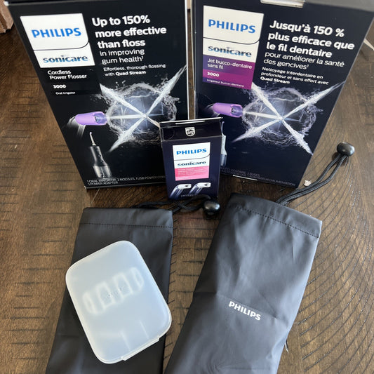 2pk Philips Sonicare Cordless Power Flosser 3000, White/Black HX3826/21 & 23 New