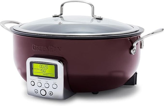 GreenPan Elite Essential Smart Electric 6 QT Skillet STEAMER & TOOL NEW-FIG