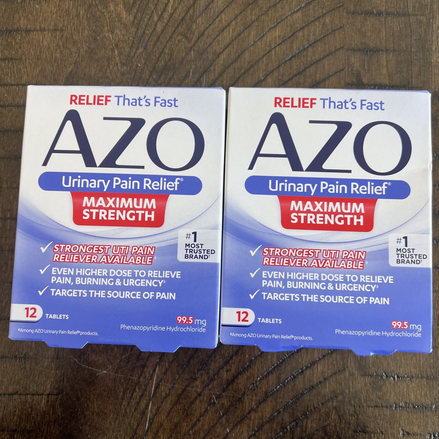 2 Pack Max Strength AZO 97.5mg Urinary Pain Relief Treatment Tablets - 12 Count