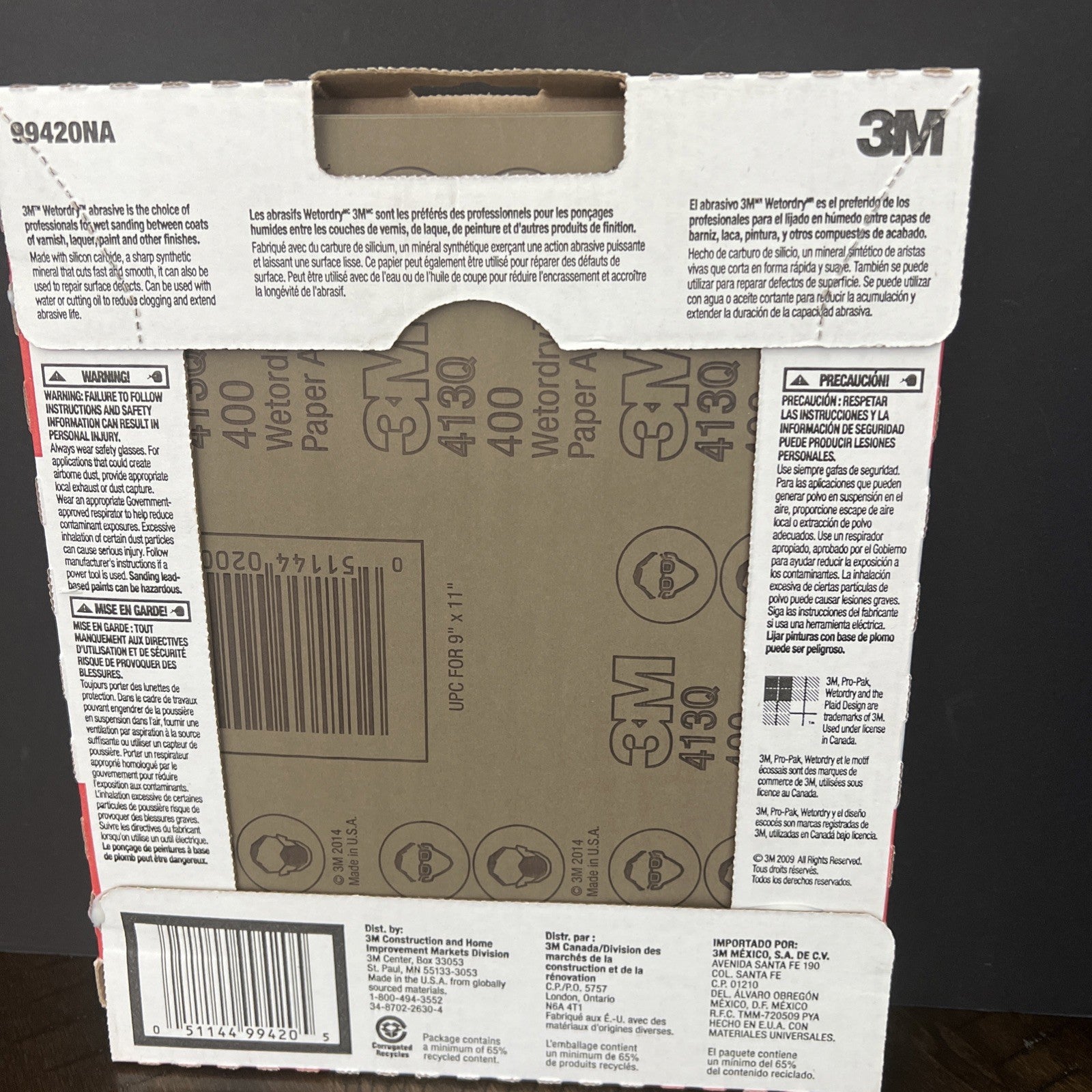 NEW 3M 99420 PRO PACK (25) SHEETS 9X11 WET OR DRY 400A GRIT SANDPAPER 6086599