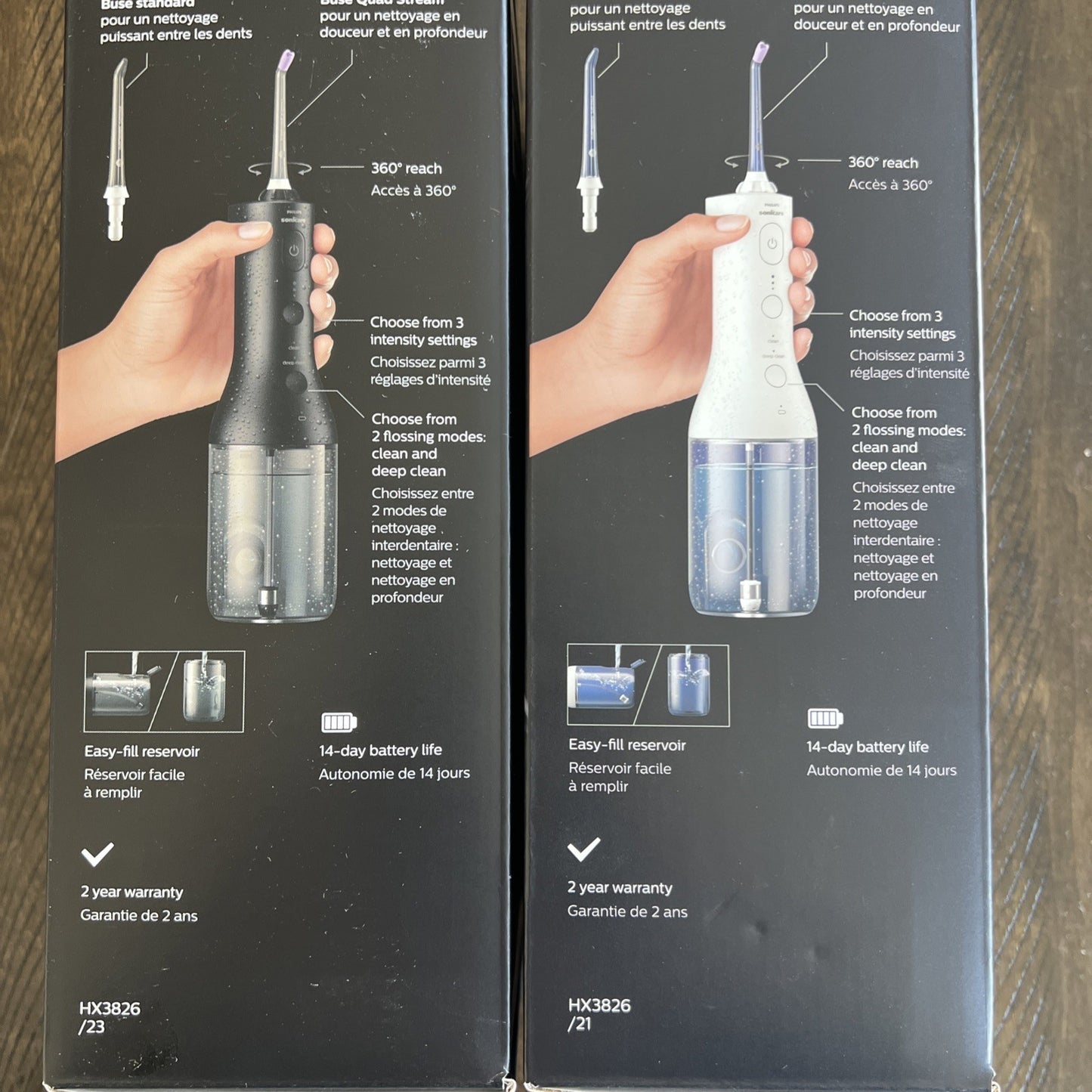2pk Philips Sonicare Cordless Power Flosser 3000, White/Black HX3826/21 & 23 New