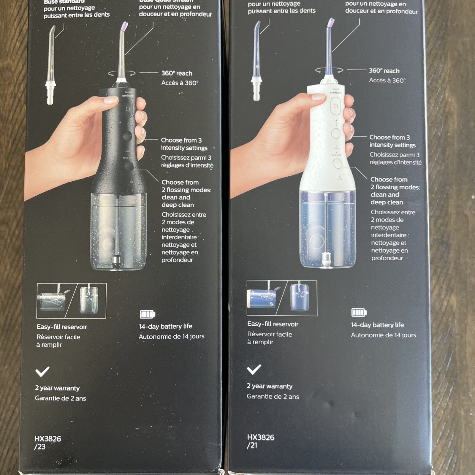2pk Philips Sonicare Cordless Power Flosser 3000, White/Black HX3826/21 & 23 New