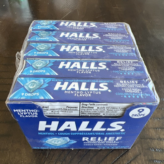 HALLS Relief Mentho-Lyptus Cough Drops 20 Packs of 9 Drops 180 Total Drops