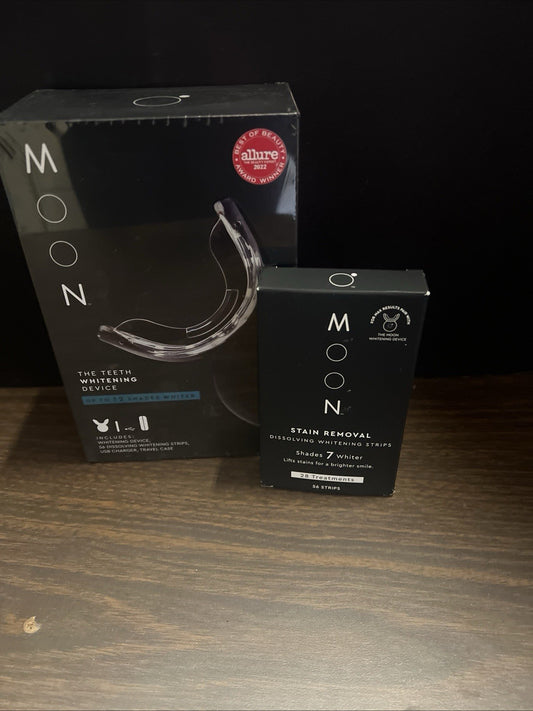 Moon Teeth Whitening Device, 56 Dissolving Strips, Charger & Case New! In Box