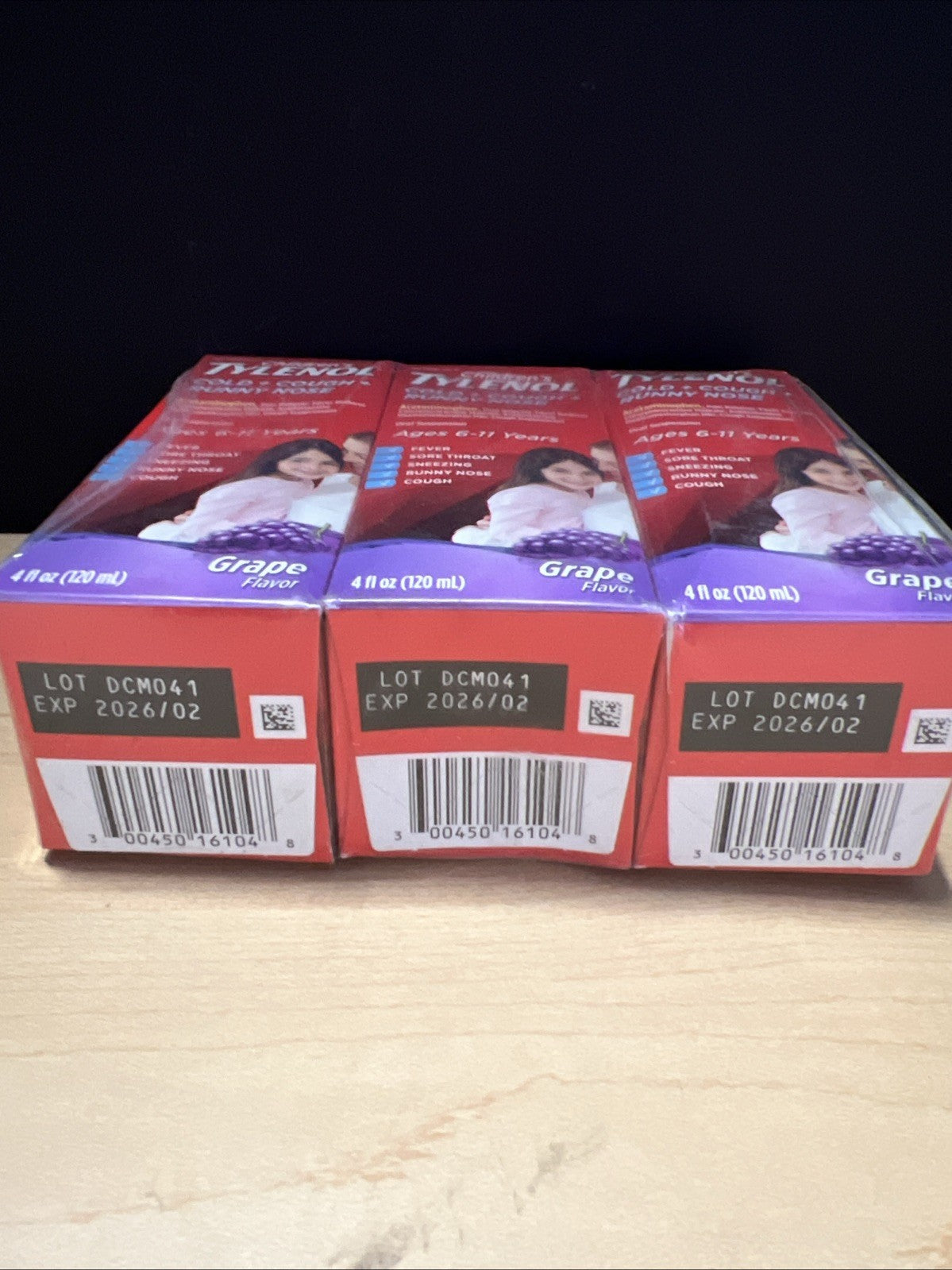 3pk Tylenol Children's Grape Cold & Cough Relief Oral Suspension 4oz EXP 2/26
