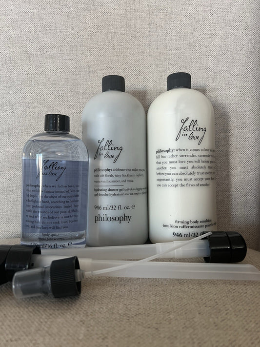 PHILOSOPHY FALLING IN LOVE FIRMING EMULSION, BODY SCRUB & BODY SPRITZ SEALED