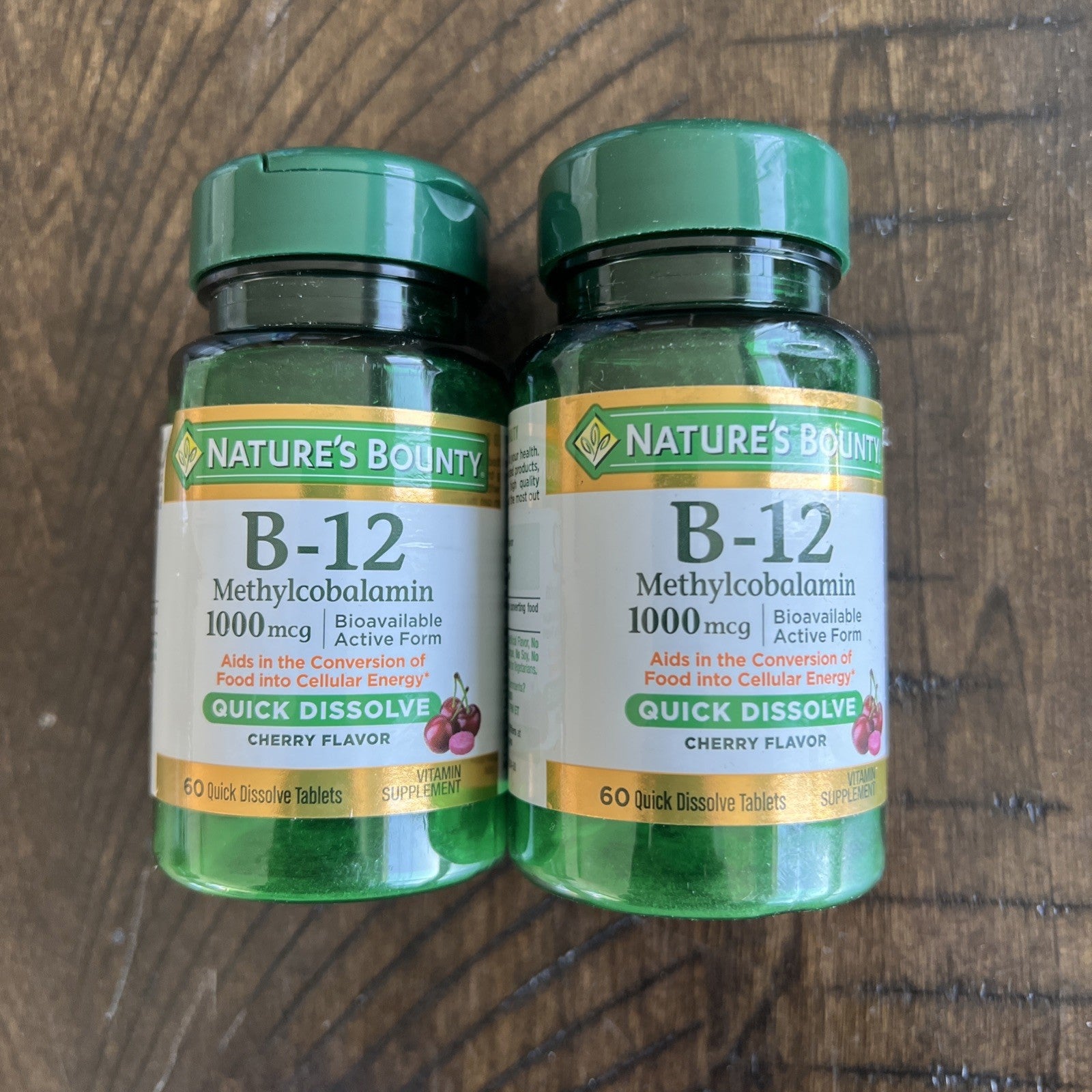 2 Pack Nature's Bounty B12 1000mcg 60ct Cherry Flavor Exp 05/2027 Sealed 120 ttl