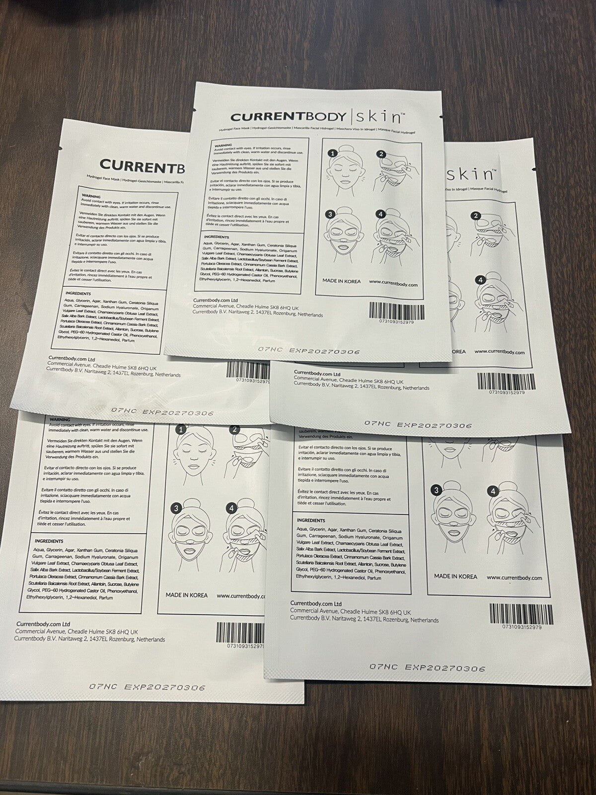 Current Body Skin Hydrogel Face Mask 26g  exp 03/2027 Or Later…..5pk