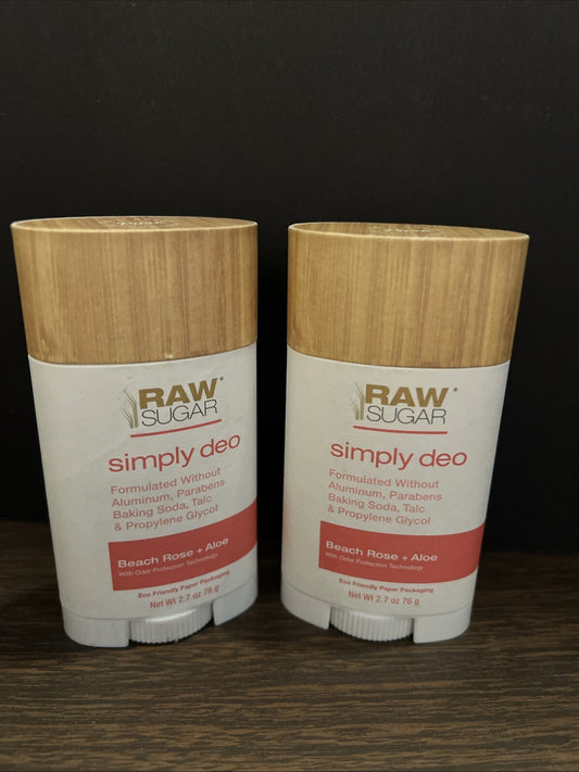 2 Pack Raw Sugar Simply Deo Rose + Aloe Whole Body Deodorant 2.7oz Each 