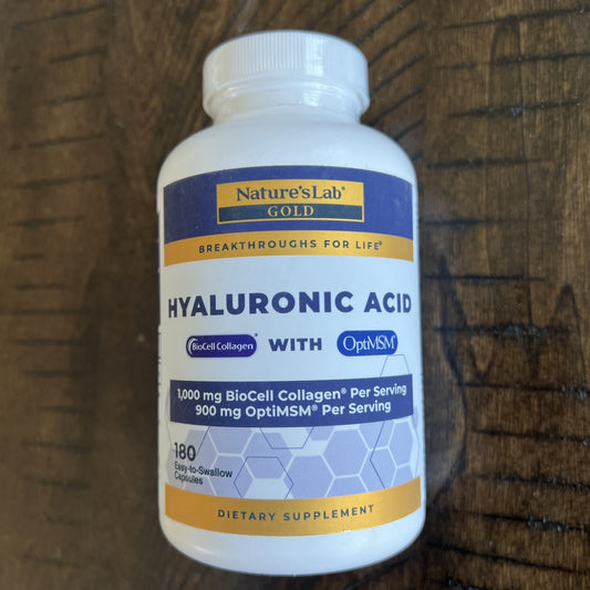 Nature's Lab Hyaluronic Acid w/ BioCell Collagen 180 Vegetarian Capsules Exp9/27