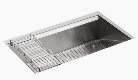 Kohler K-3673-NA 8 Degree 33" Single Basin Under-Mount 16-Gauge Kitchen Sink.