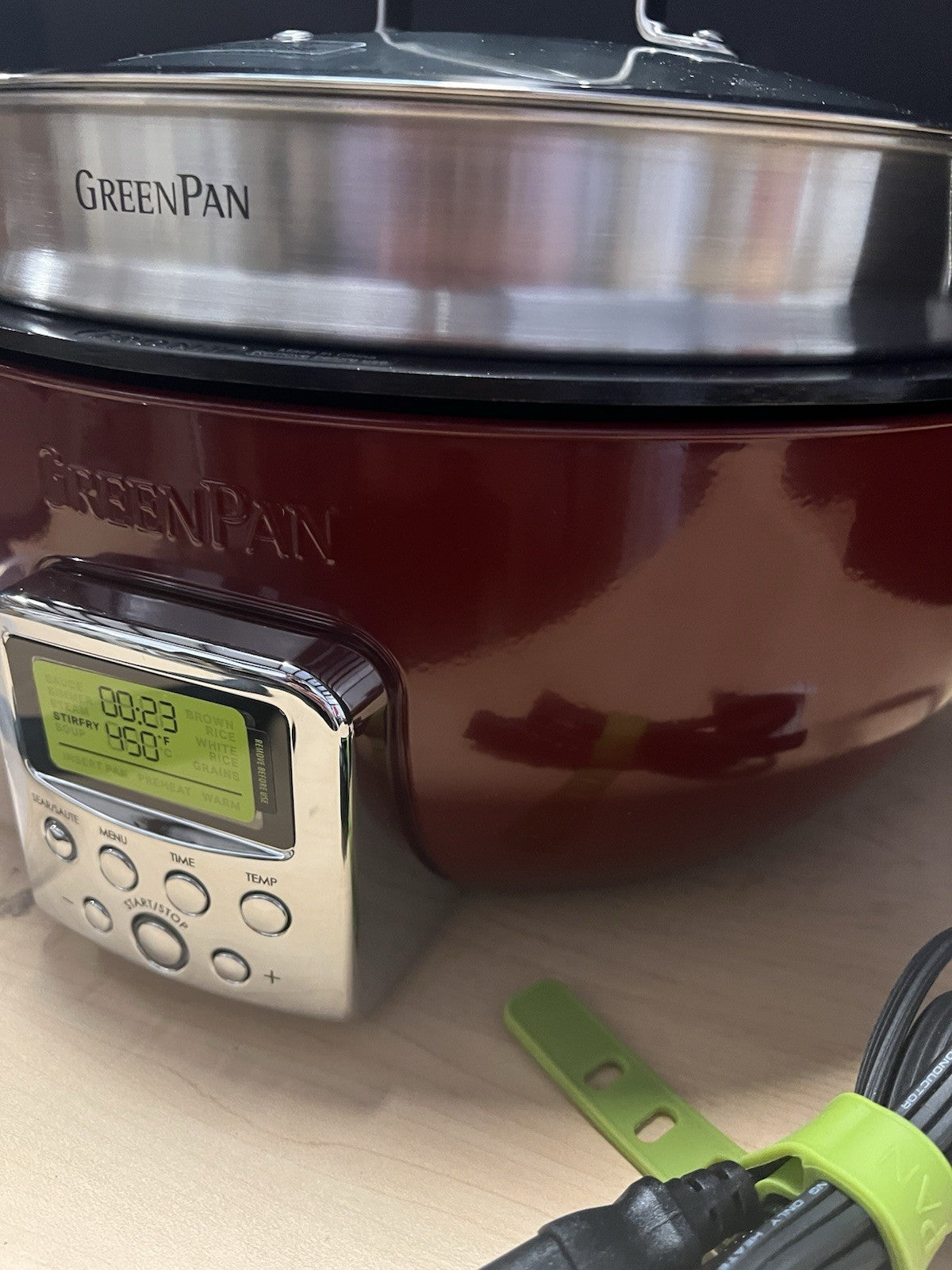 GreenPan Elite Essential Smart Electric 6 QT Skillet STEAMER & TOOL NEW-RED
