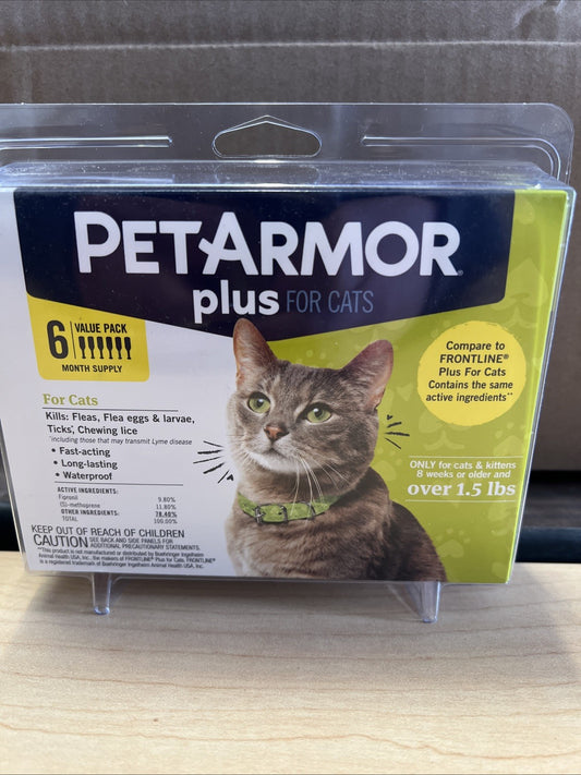 PetArmor PLUS 6 Doses Flea, Tick & Lice Treatment for CATS Cat Over 1.5 LBS 7690