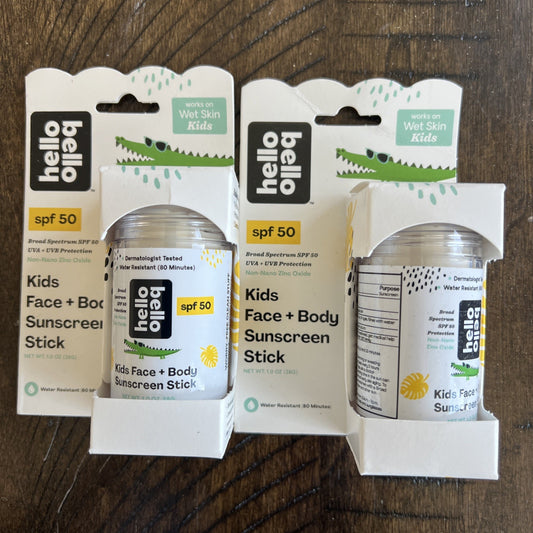 Hello Bello Kids Face + Body Sunscreen Stick,  SPF 50, 1oz Exp2/26 (Lot Of 2)