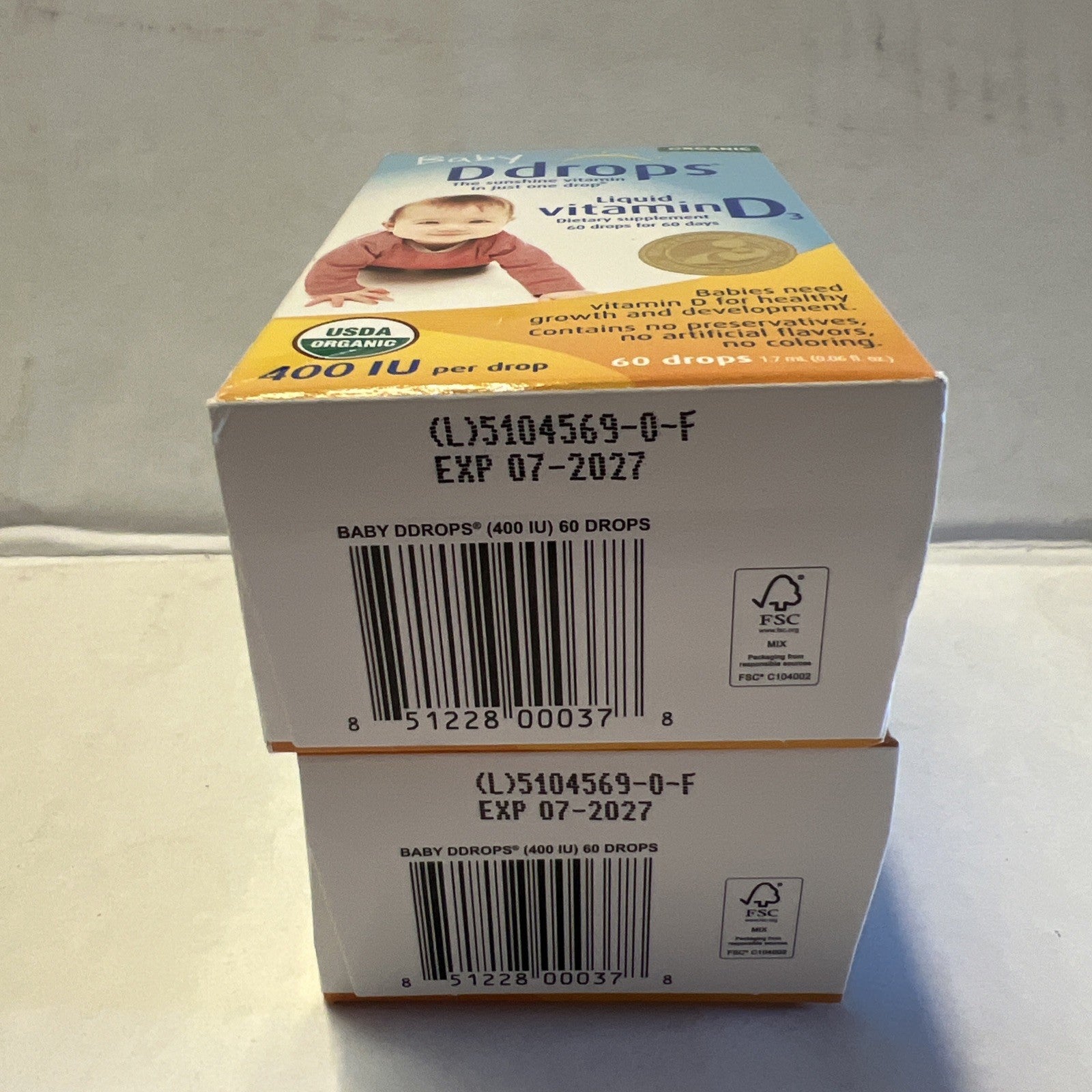 2pk Baby Ddrops Liquid Vitamin D3 400 Iu Dietary Supplement 60 Drops EXP 07/27