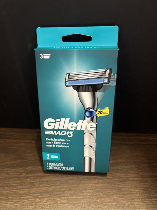 Gillette Mach3 2 Cartridges 1 Razor 3D Motion Movement 3 Steel Blades