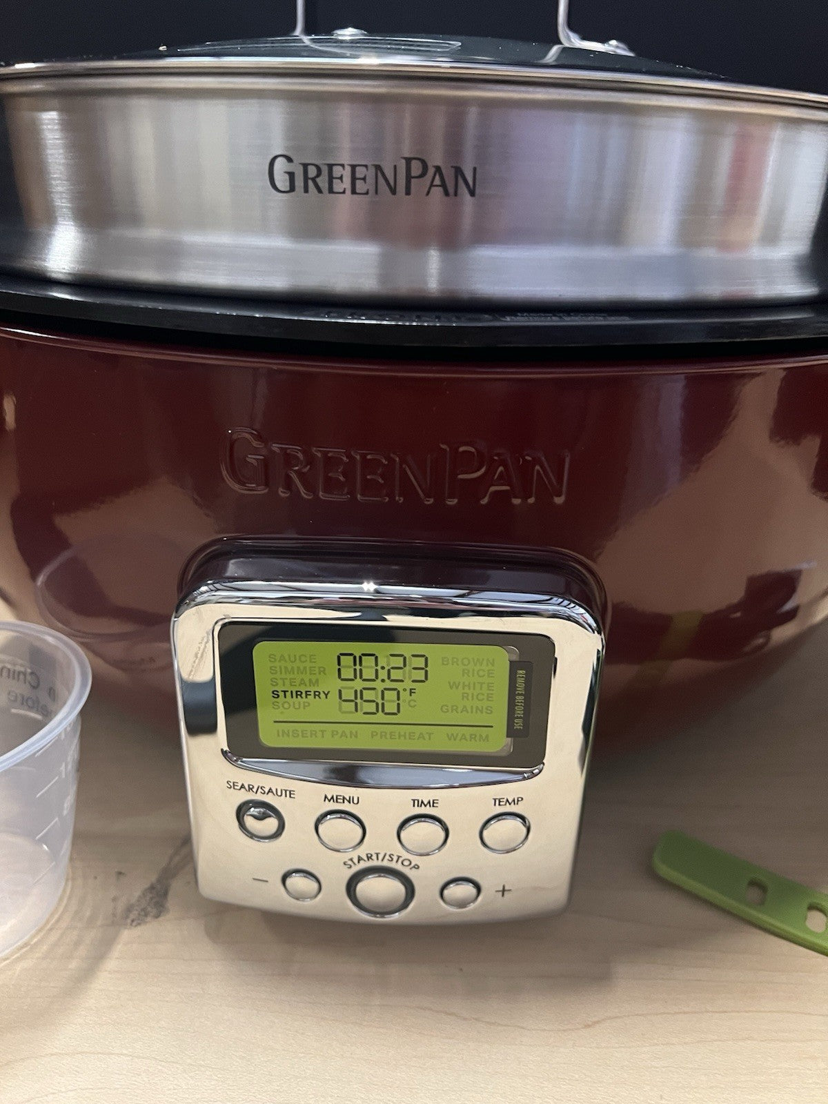 GreenPan Elite Essential Smart Electric 6 QT Skillet STEAMER & TOOL NEW-RED