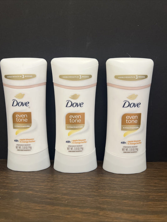 Dove Even Tone 48H Antiperspirant Deodorant Apple Blossom Mango 2.6oz (3 Pack)