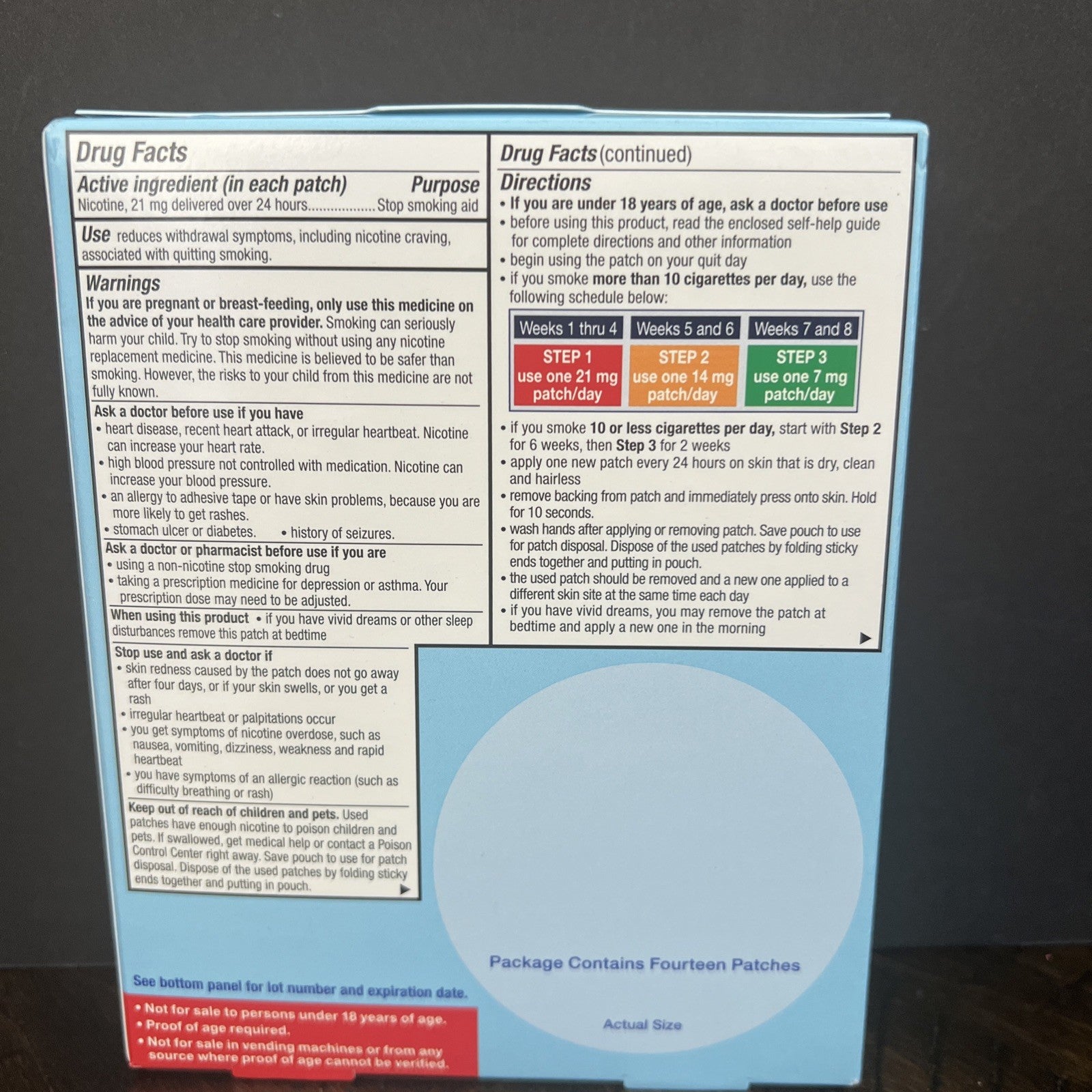 Nicotine Transdermal System Patch Step 1 21 mg 14 Patches 2 Week Kit Exp 10/26