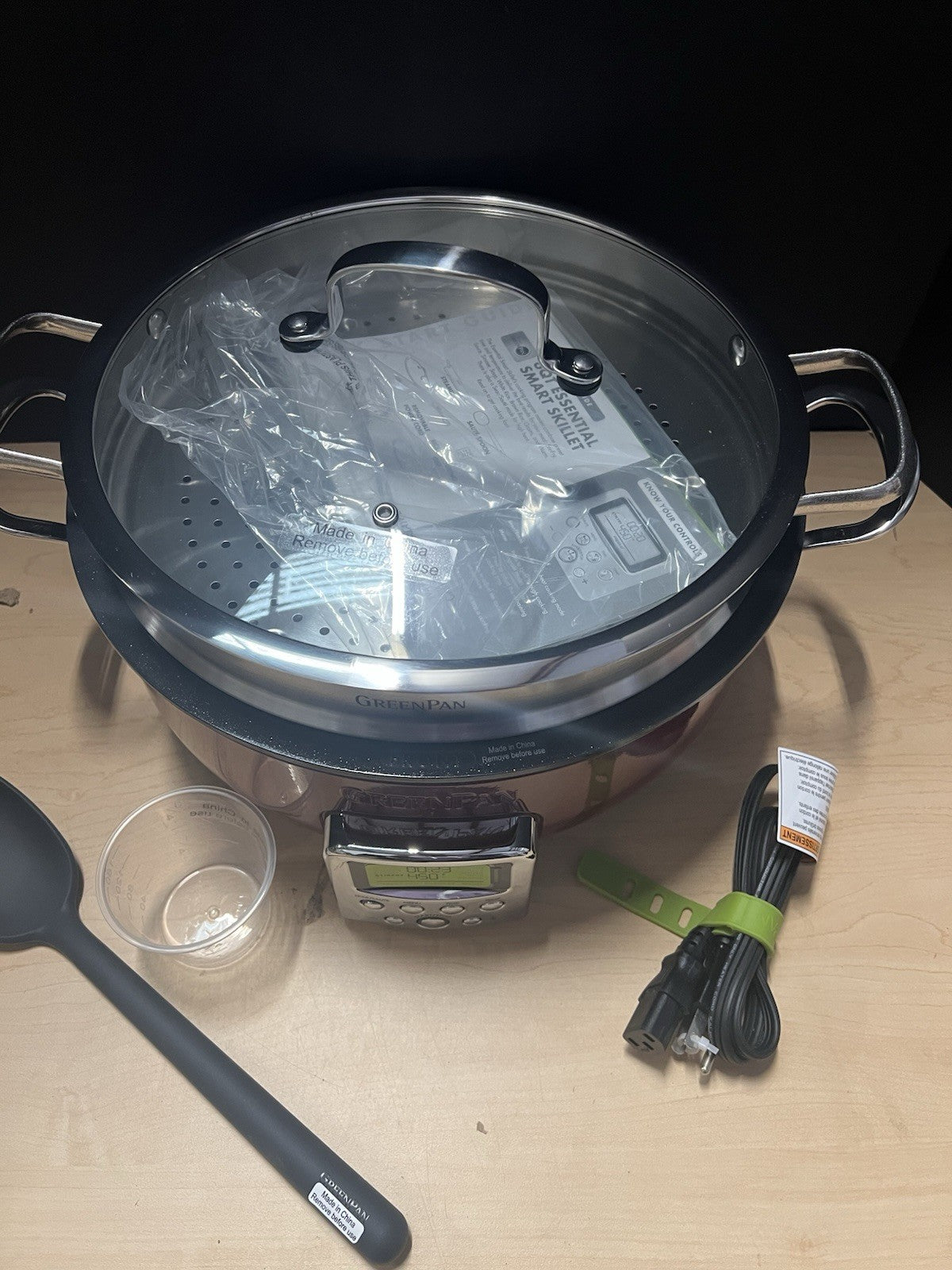 GreenPan Elite Essential Smart Electric 6 QT Skillet STEAMER & TOOL NEW-RED