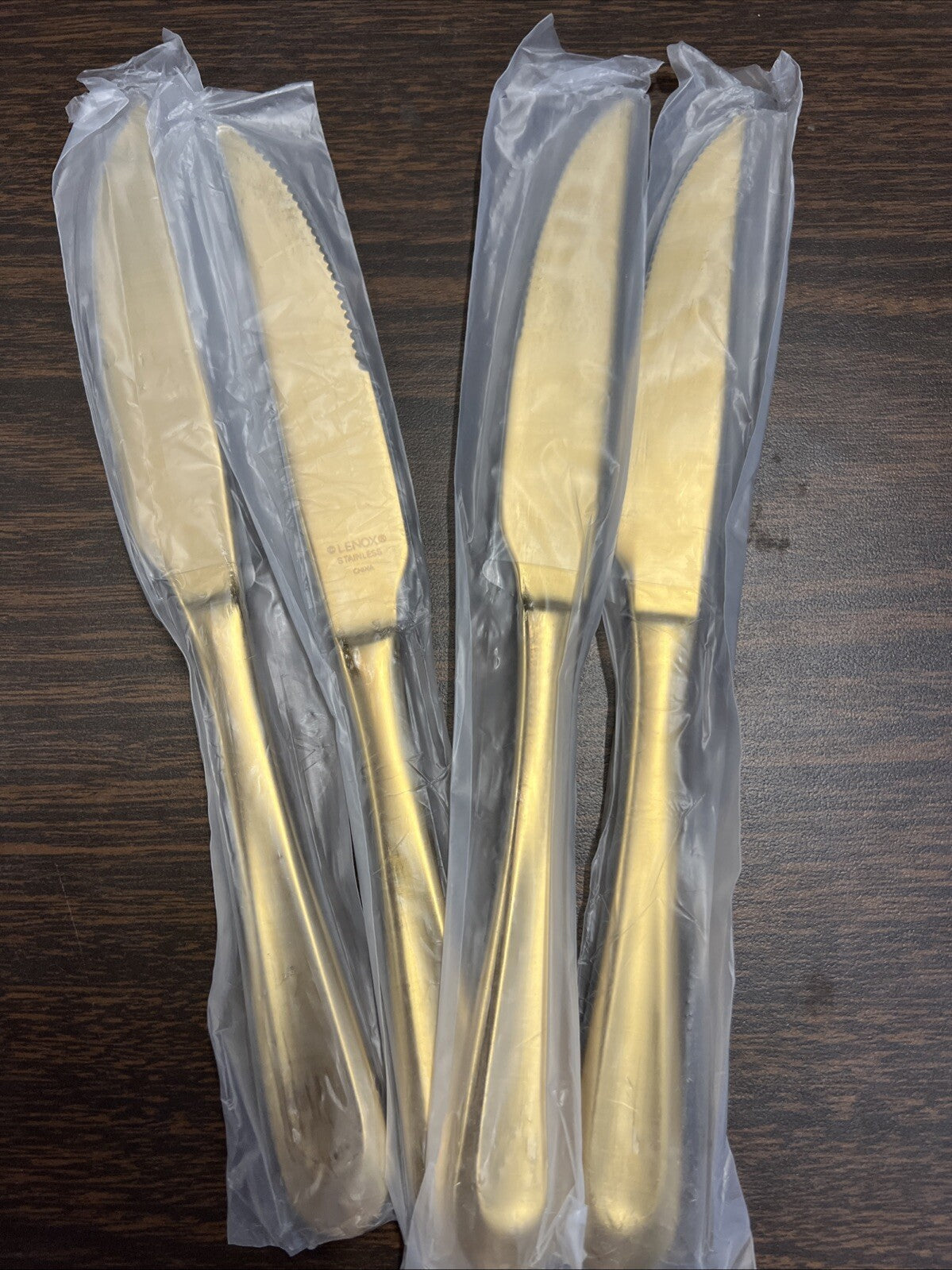 Set of 4x New 9.4in Gold Steak Knives, Archer by Lenox
