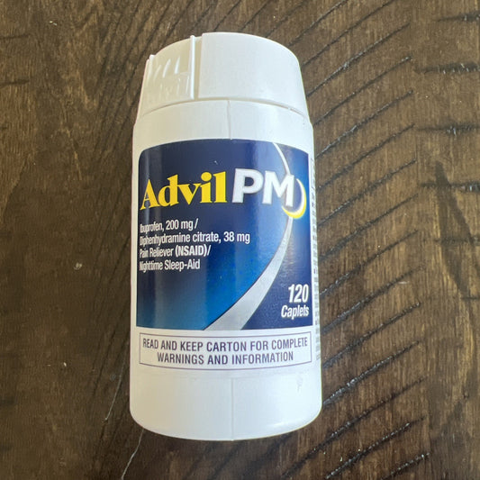 Advil PM Pain Reliever/Nighttime Sleep Aid 120ct Ibuprofen 200mg Exp 07/2027