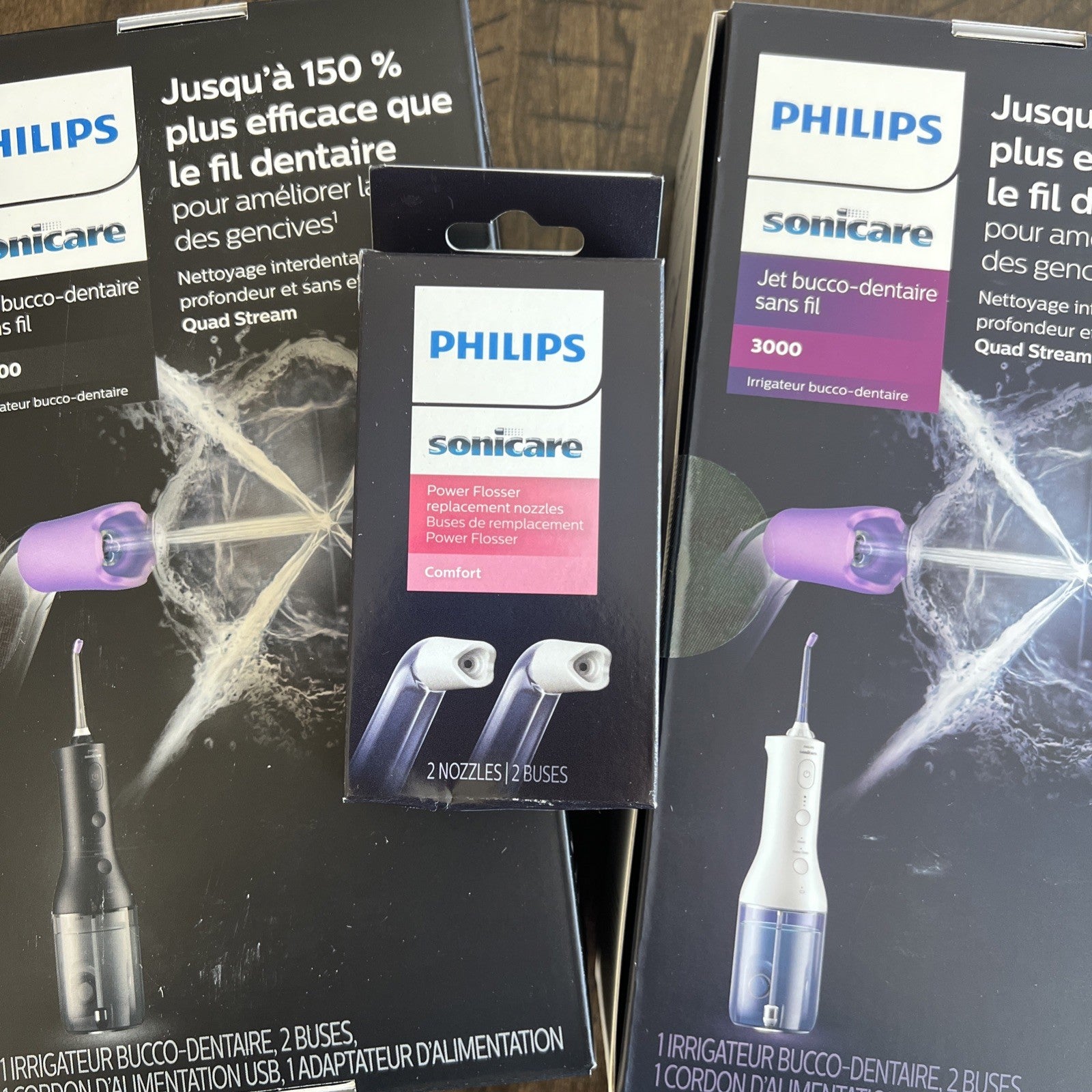 2pk Philips Sonicare Cordless Power Flosser 3000, White/Black HX3826/21 & 23 New