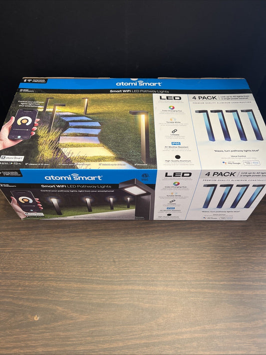 Atomi Smart Color Changing LED Pathway Lights, 4-pack Starter Kit Outdoor NEW