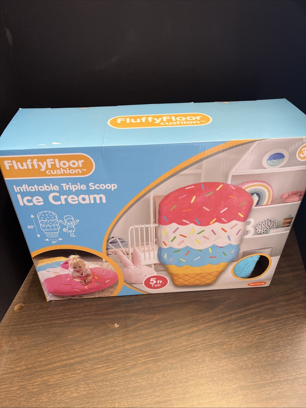 Triple Scoop Ice Cream Inflatable Floor Pillow, Kids' Soft and Cozy Floor Sea...