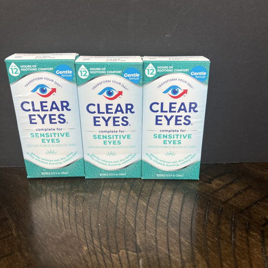 3x CLEAR EYES Complete Sensitive Eyes Gentle Formula & FAST FREE SHIP Exp 5/26