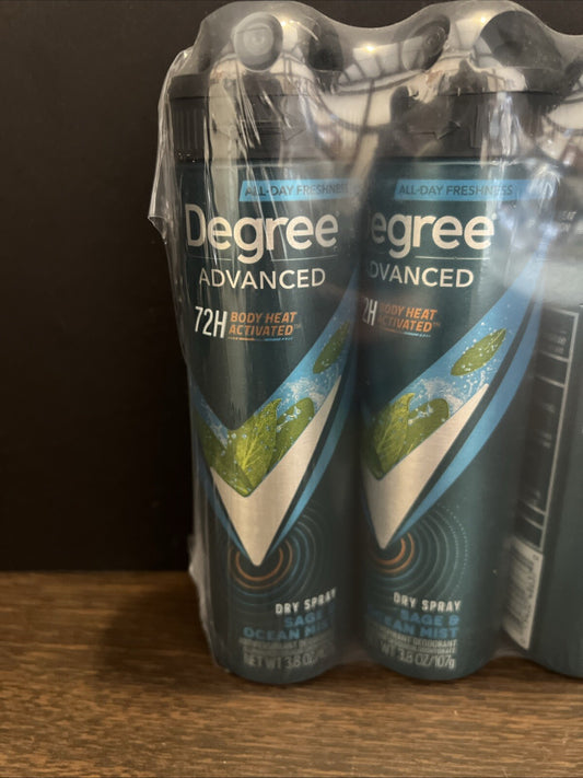 LOT (3) DEGREE MEN ADVANCED 72H SAGE &OCEAN MIST DEODORANT DRY SPRAY 3.8 OZ