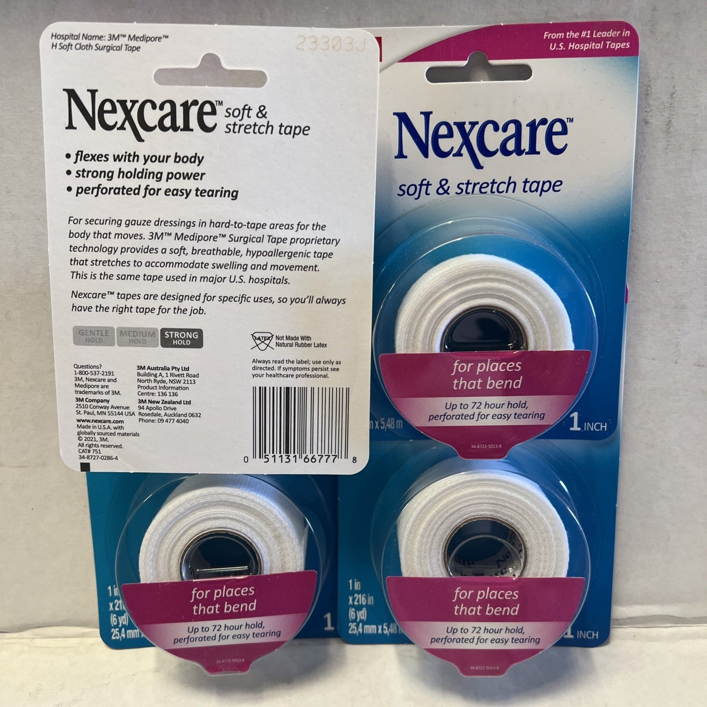 4x New Nexcare Soft & Stretch Tape 778 - 1 in x 216 in Hypoallergenic Latex-Free
