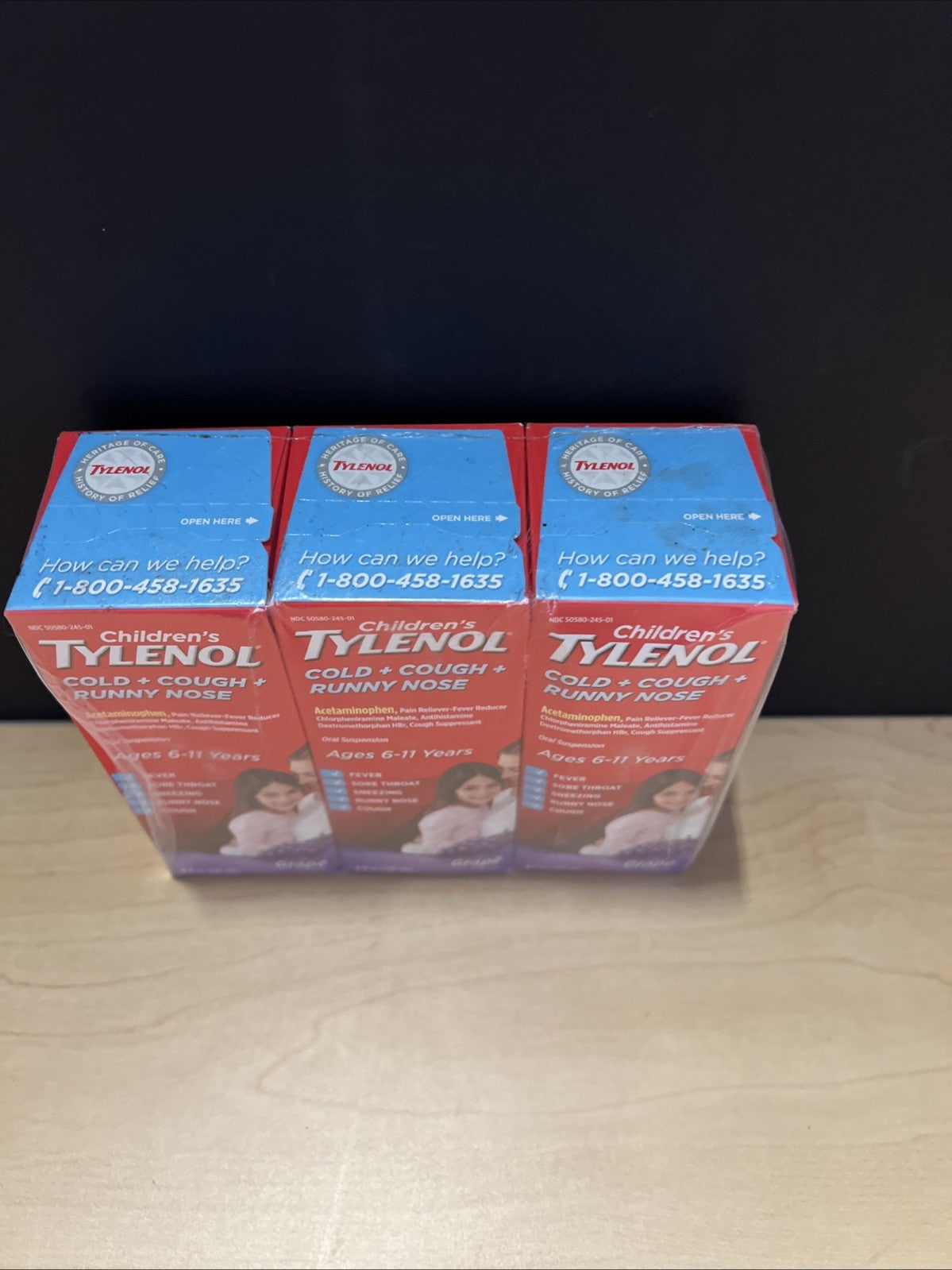 3pk Tylenol Children's Grape Cold & Cough Relief Oral Suspension 4oz EXP 2/26