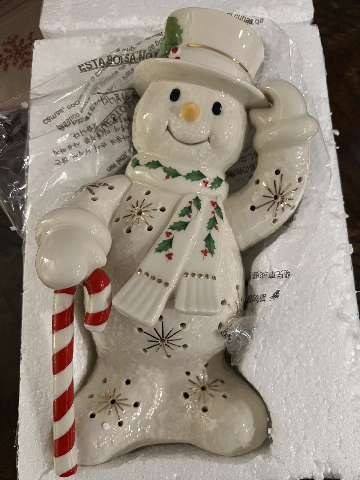 Lenox Happy Holly Days Snowman & Candy Cane Lit Figurine 8" Item #894403 NEW