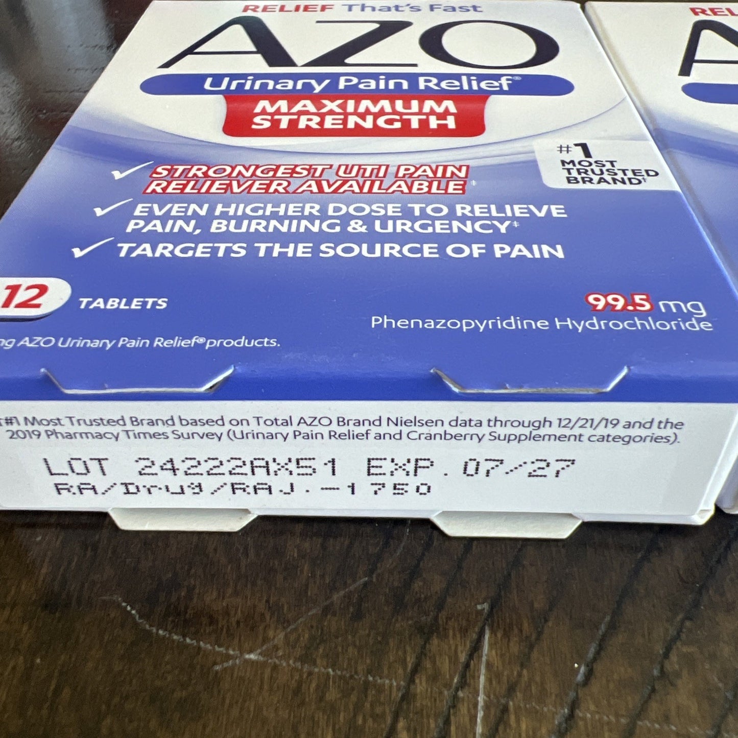 2 Pack Max Strength AZO 97.5mg Urinary Pain Relief Treatment Tablets - 12 Count
