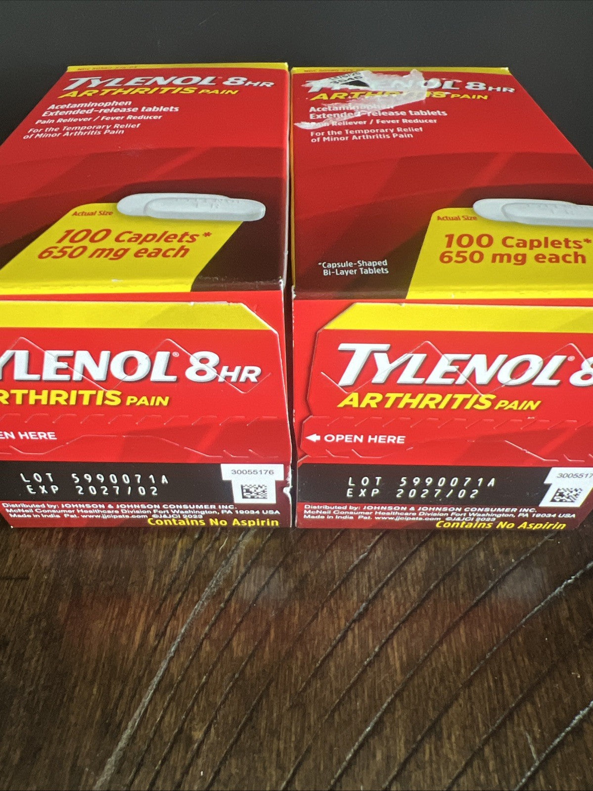 LOT OF 2 TYLENOL Arthritis Pain 650mg Caplets - 100 Count EXP 2027+