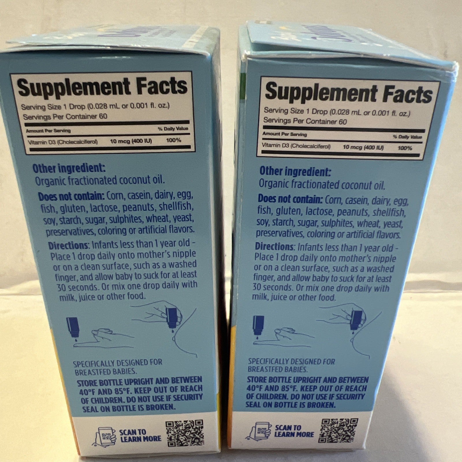 2pk Baby Ddrops Liquid Vitamin D3 400 Iu Dietary Supplement 60 Drops EXP 07/27