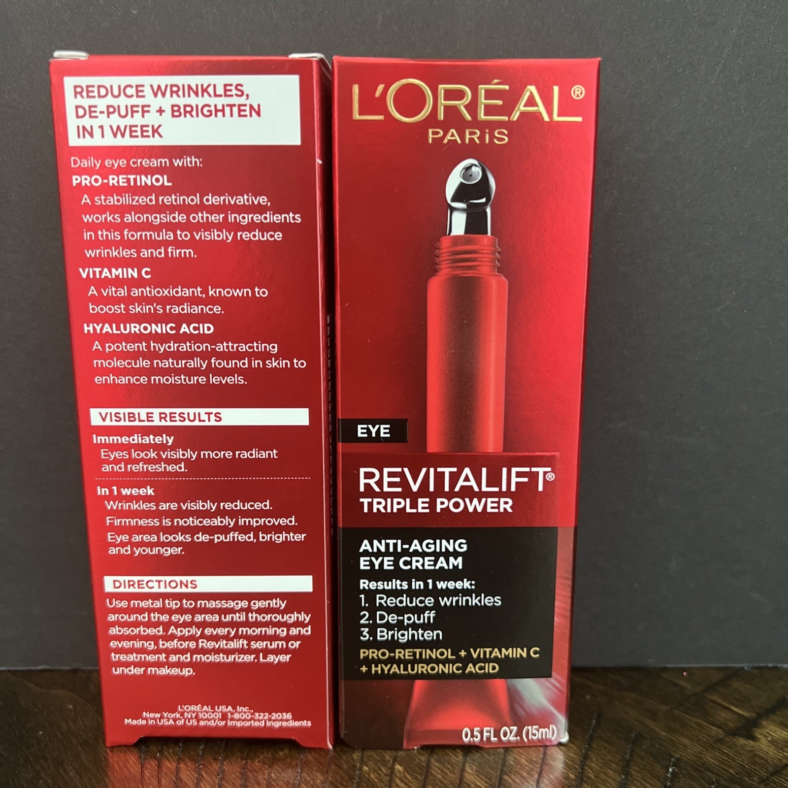 L'Oreal Eye Revitalift Triple Power Anti-Aging Cream 0.5oz Lot of 2