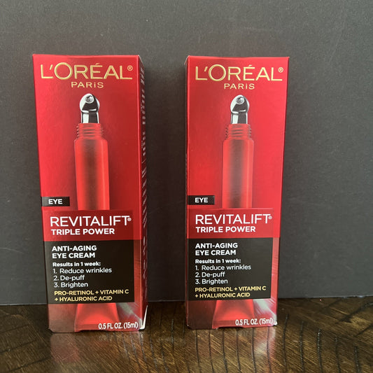 L'Oreal Eye Revitalift Triple Power Anti-Aging Cream 0.5oz Lot of 2