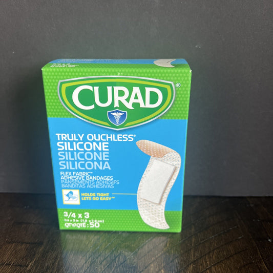 CURAD Truly Ouchless Silicone Adhesive Bandages, Fabric, 3/4" x 3", 50 Count
